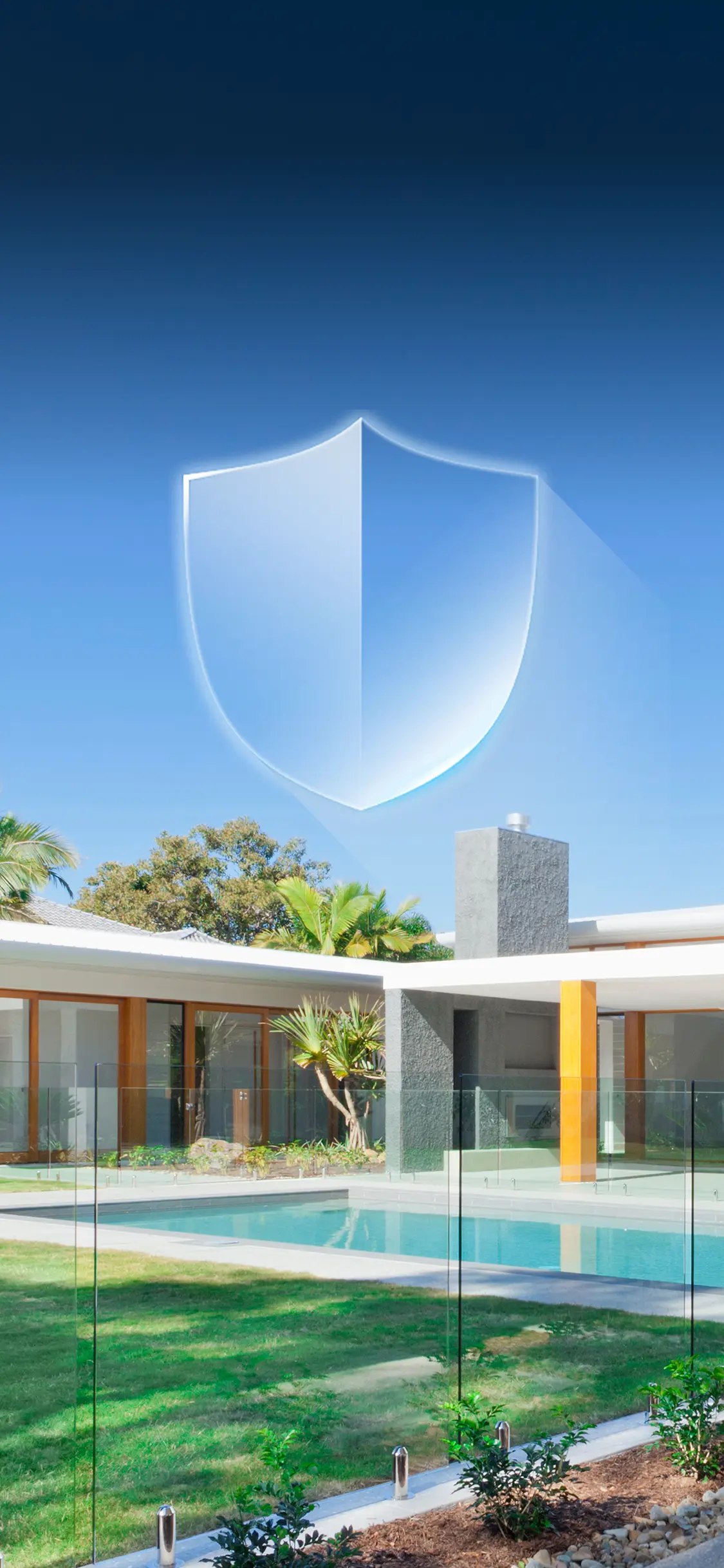 A protected home under a blue shield